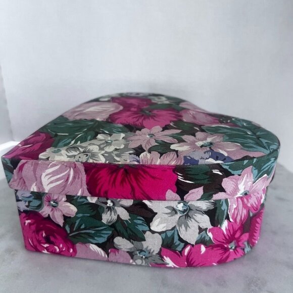 Heart-Shaped Floral Fabric Box Storage Trinkets Jewelry Keepsakes Dressing Table - Picture 1 of 12
